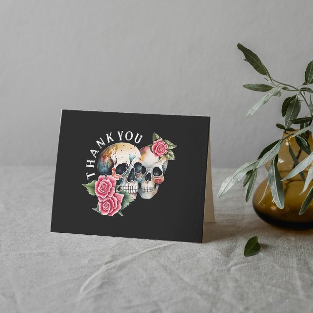 Skulls & Roses Black Wedding Thank You Card (Skulls & Roses Black Wedding Thank You Card
)