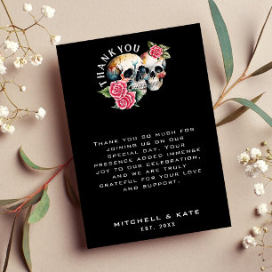Skulls & Roses Black Wedding Thank You Card