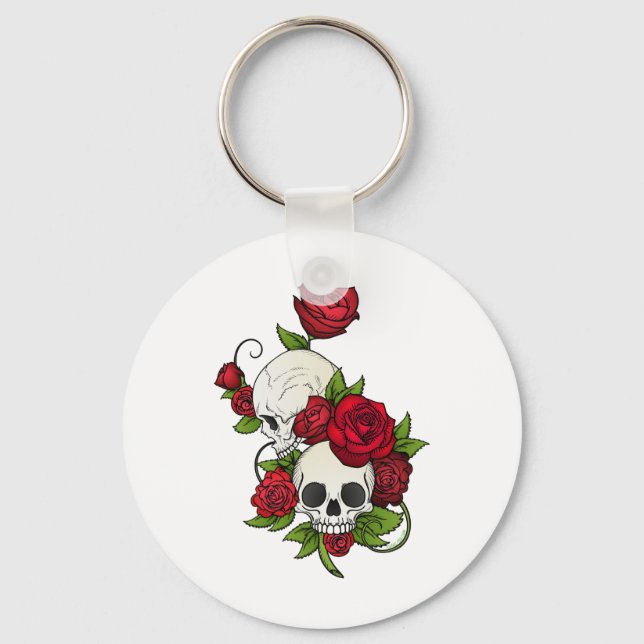 Skulls Roses Día de Muertos Key Ring (Front)