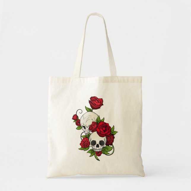 Skulls Roses Día de Muertos Tote Bag (Front)