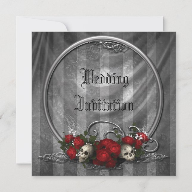 Skulls & Roses Elegant Gothic Wedding Invites (Front)