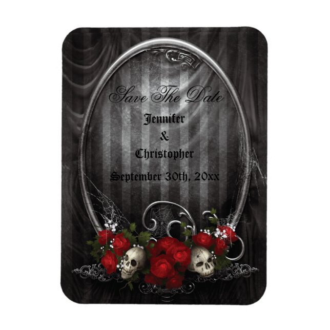 Skulls & Roses Gothic Save The Date Wedding Magnet (Vertical)