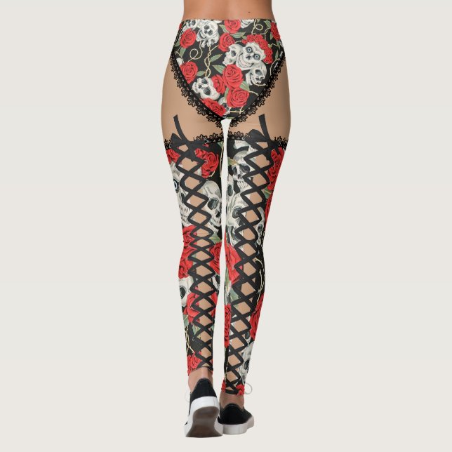 Skulls & Roses (Lace Up) Leggings (Back)