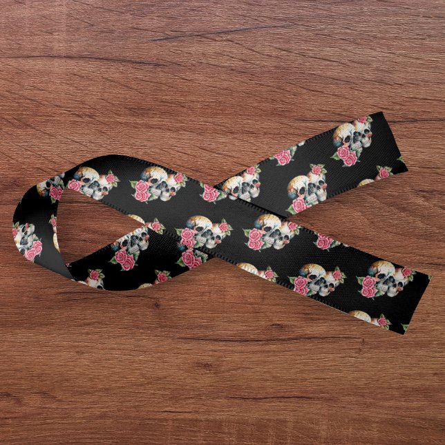 Skulls & Roses Pattern Black Wedding Satin Ribbon (Creator Uploaded)
