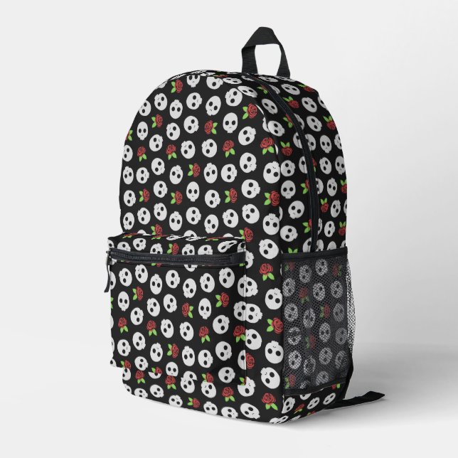 Skulls & Roses Printed Backpack (Back Corner Right)