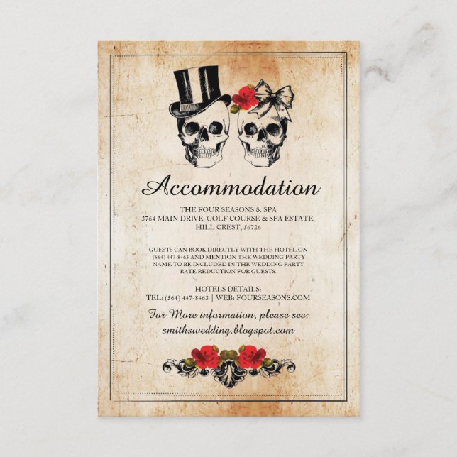 Skulls Roses Rustic Accommodation Wedding Cards (Front)