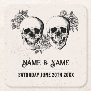 Skulls Rustic Roses Coasters Wedding Skull Party