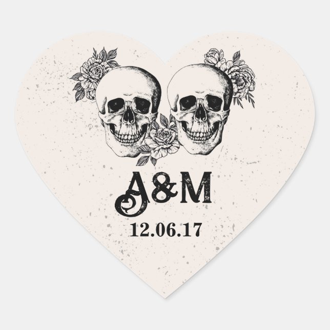 Skulls Rustic Vintage Scroll Roses Stickers Labels (Front)
