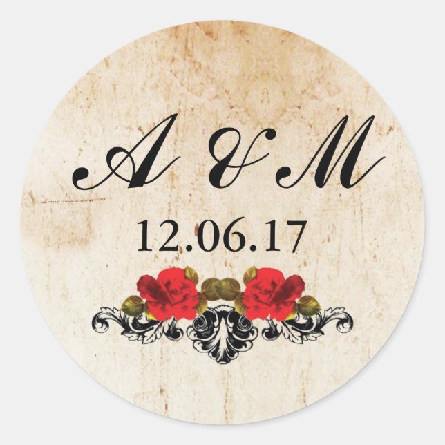 Skulls Rustic Vintage Scroll Roses Stickers Labels (Front)