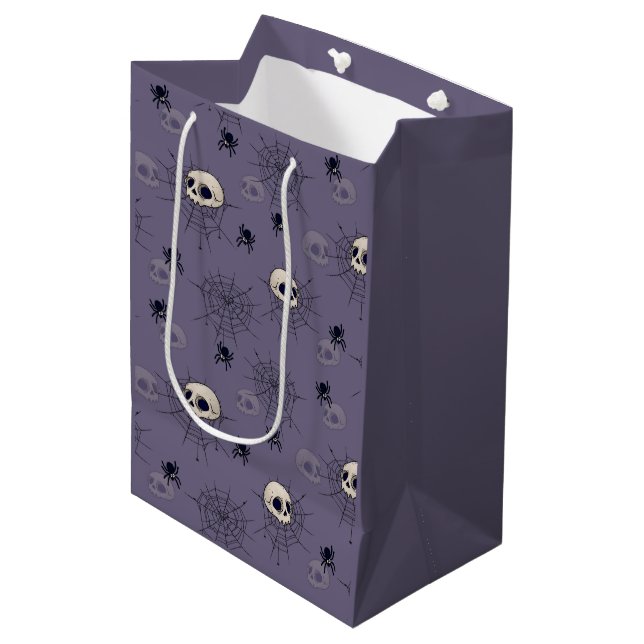 Skulls Spiders Spiderwebs Blue Halloween Medium Gift Bag (Front Angled)