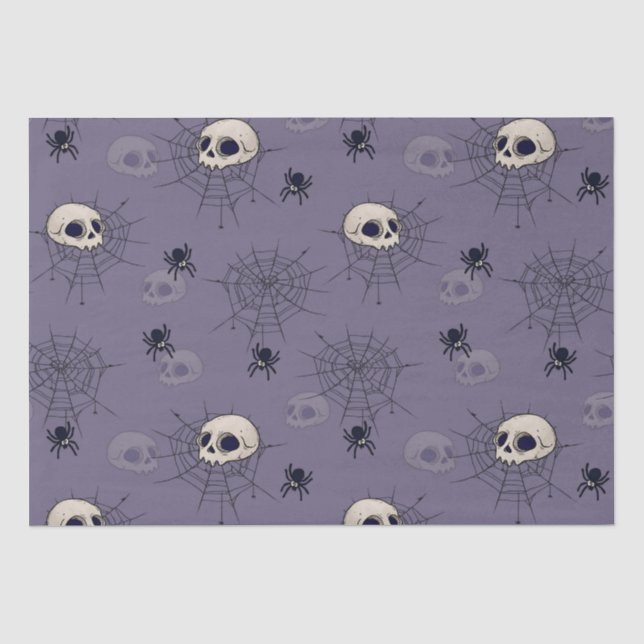 Skulls Spiders Spiderwebs Blue Halloween Tissue Paper (Front)