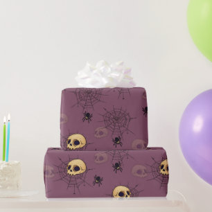Skulls Spiders Spiderwebs Purple Halloween Wrapping Paper