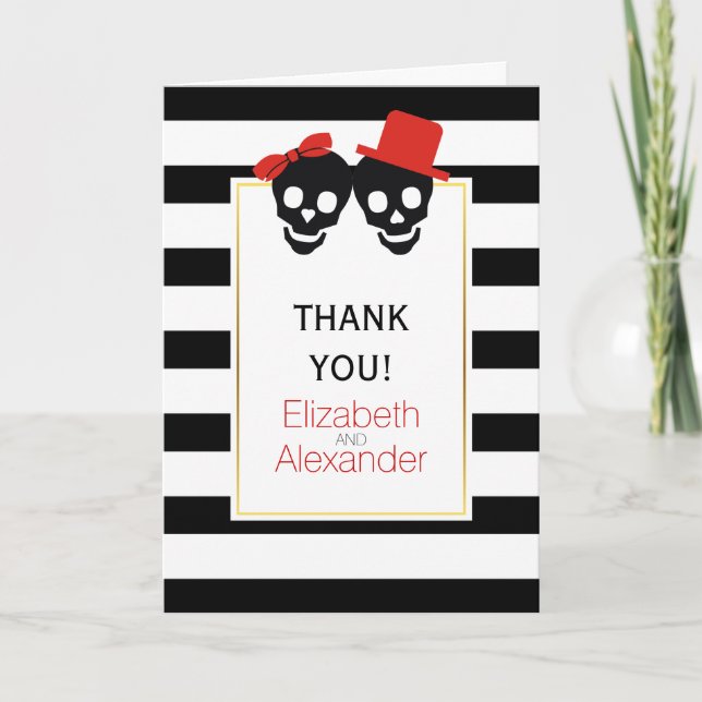 Skulls stripes Halloween wedding Thank You photo (Front)