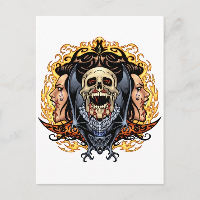 Skulls, Vampires and Bats customisable by Al Rio. Postcard (Front)