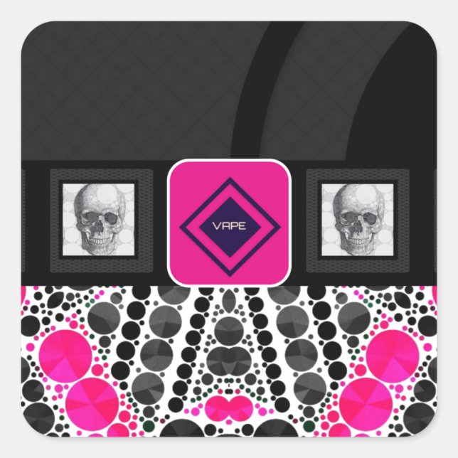 Skulls Vape Zebra Bling Square Sticker (Front)