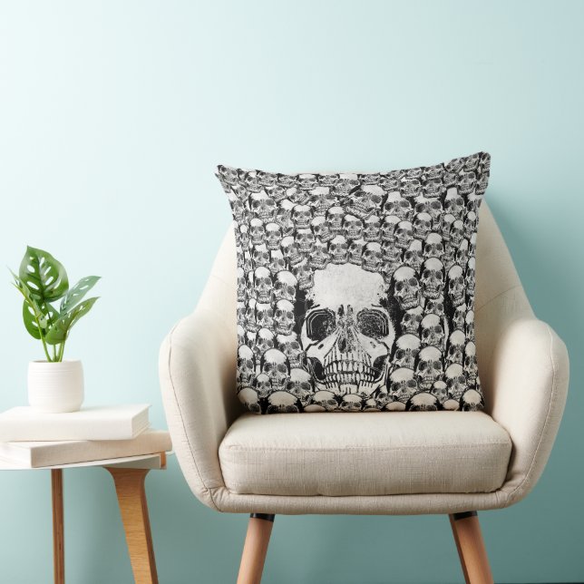 SKULLS WALL DEATH DEAD SKELETON BLACK WHITE CUSHION (Chair)