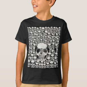 SKULLS WALL DEATH DEAD SKELETON BLACK WHITE T-Shirt