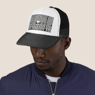 SKULLS WALL DEATH DEAD SKELETON BLACK WHITE TRUCKER HAT