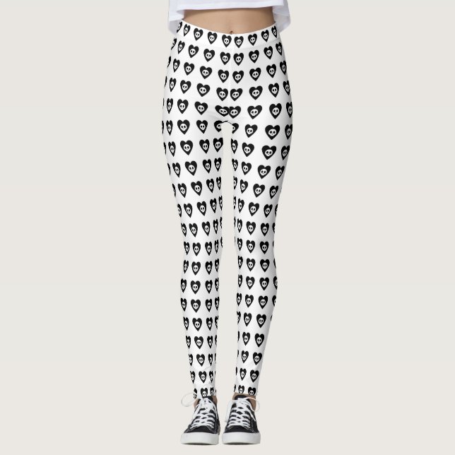 Skulls with Black Hearts Pattern Halloween Leggings (Front)