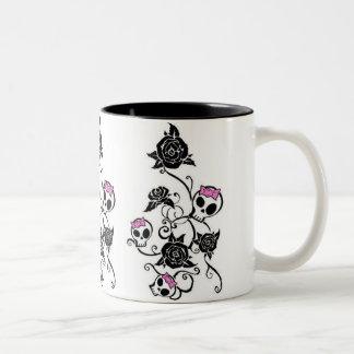 Skulls with Bows and Roses Two-Tone Coffee Mug