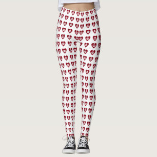 Skulls with Red Hearts Pattern Halloween Leggings