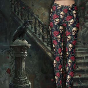 Skulls with Red Roses Leggings