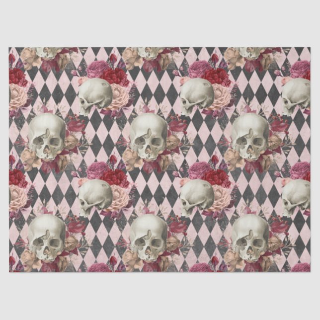 Skulls with Roses and Pink Chequered Tissue Paper (Front)