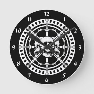 Skulls with Swords Round Clock