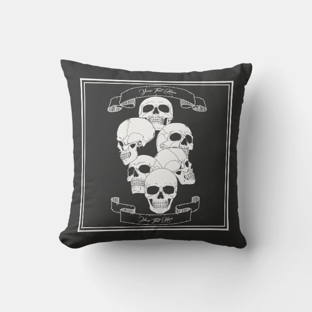 Skulls with Text Black Cushion (Front)