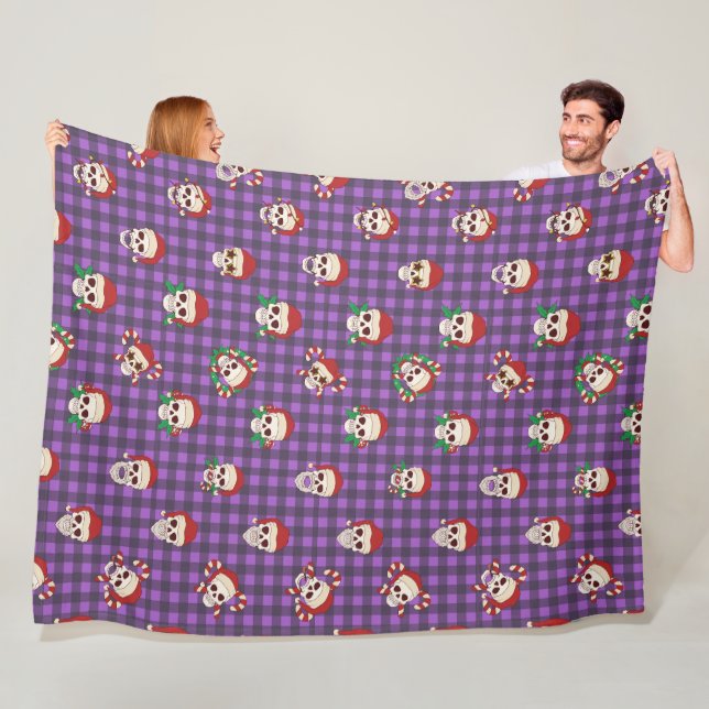 Skully Claus Plaid Fleece Blanket (In Situ)