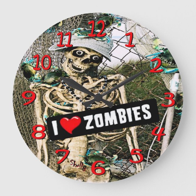 Skully skeleton love zombies wall clock. large clock (Front)