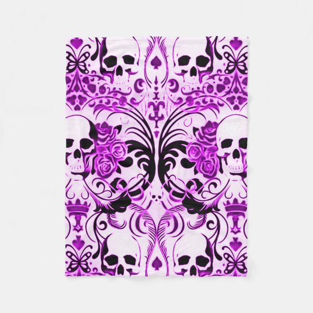 Skully Skull Purple Death Fleece Blanket (Front)