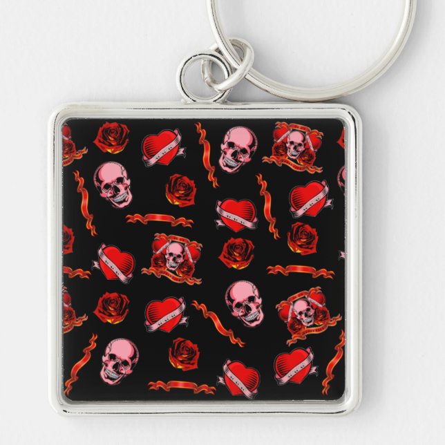 Skully Valentine Tattoos Key Ring (Front)