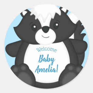 Skunk Baby Shower Blue Classic Round Sticker