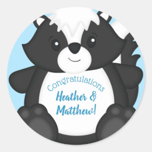 Skunk Baby Shower Blue Classic Round Sticker