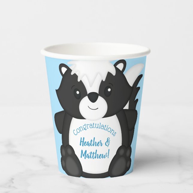 Skunk Baby Shower Blue Paper Cups (Front)