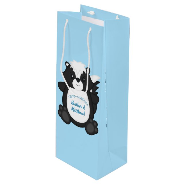 Skunk Baby Shower Blue Wine Gift Bag (Front Angled)
