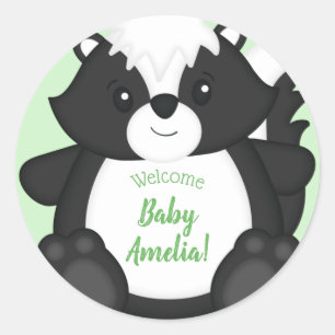 Skunk Baby Shower Green Classic Round Sticker