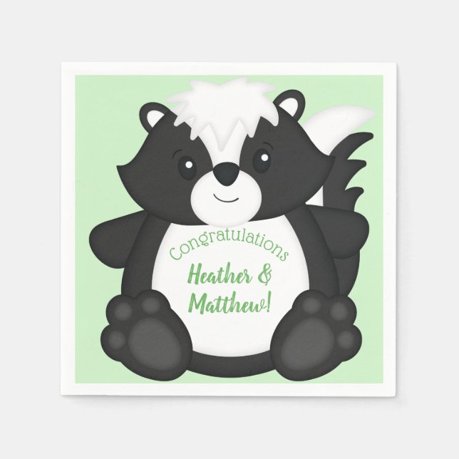 Skunk Baby Shower Green Napkin (Front)
