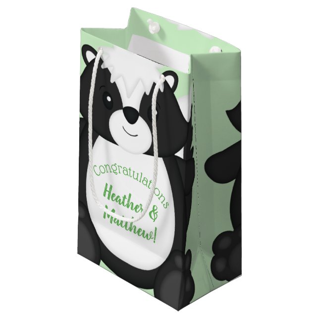Skunk Baby Shower Green Small Gift Bag (Front Angled)