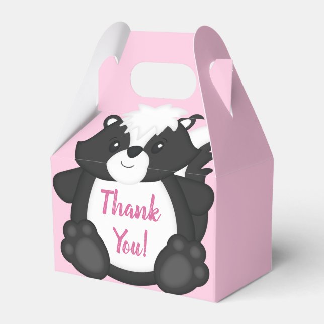 Skunk Baby Shower Pink Favour Box (Front Side)