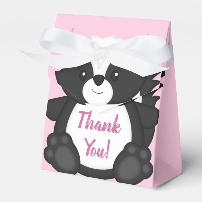 Skunk Baby Shower Pink Favour Box (Front Side)
