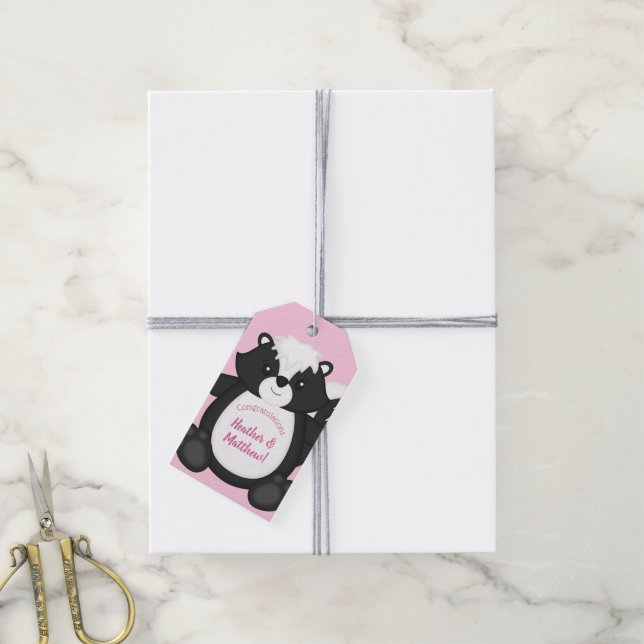 Skunk Baby Shower Pink Gift Tags (With Twine)