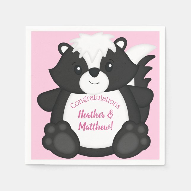 Skunk Baby Shower Pink Napkin (Front)