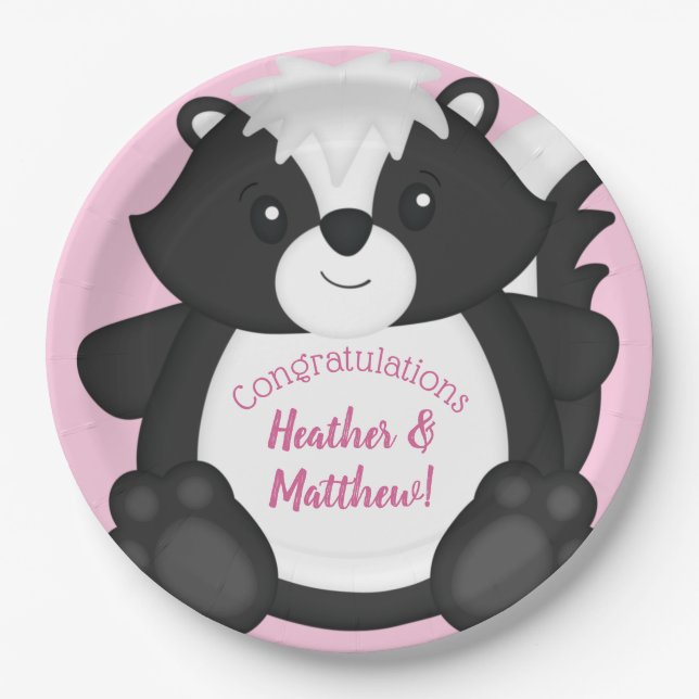 Skunk Baby Shower Pink Paper Plate (Front)