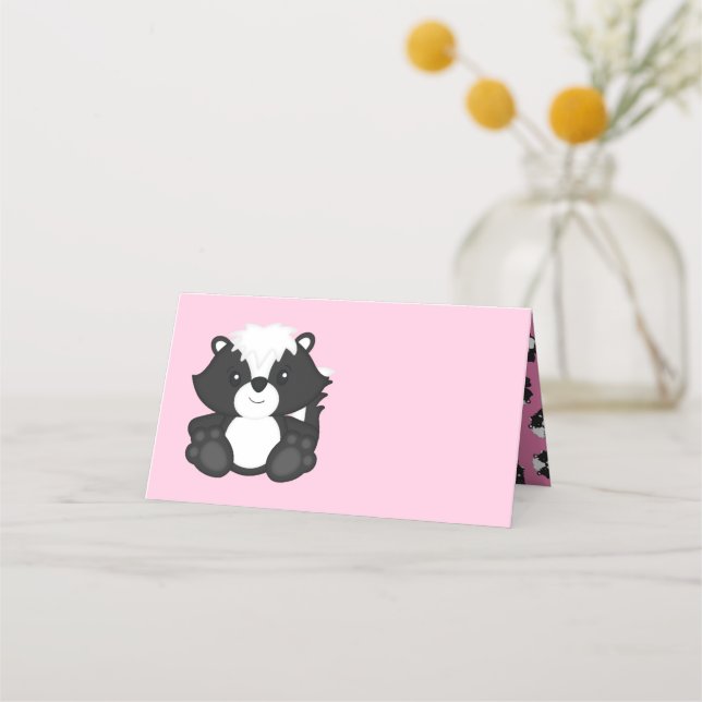 Skunk Baby Shower Pink Place Card (Front)