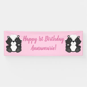 Skunk Birthday Party Pink Banner