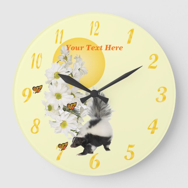 Skunk, Butterfly and Daisy Round Wall Clock #2 (Front)