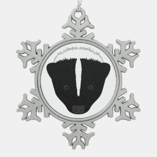 Skunk Face Snowflake Pewter Christmas Ornament
