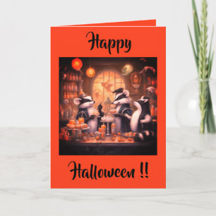 Skunk Halloween party in a soda shoppe Holiday Card